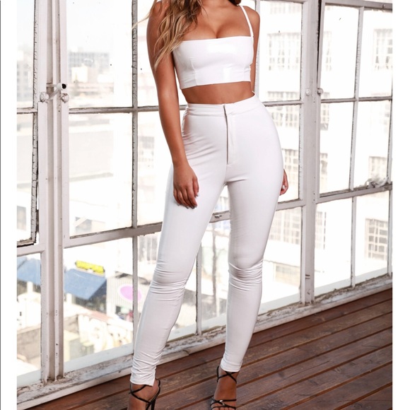 white vinyl trousers